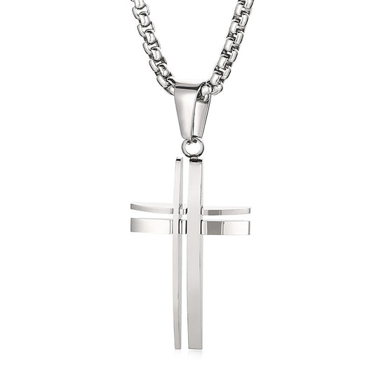 Stylish Three-Dimensional Hollow Stainless Steel Cross Pendant for Men - Korean-Inspired Personalized Jewelry
