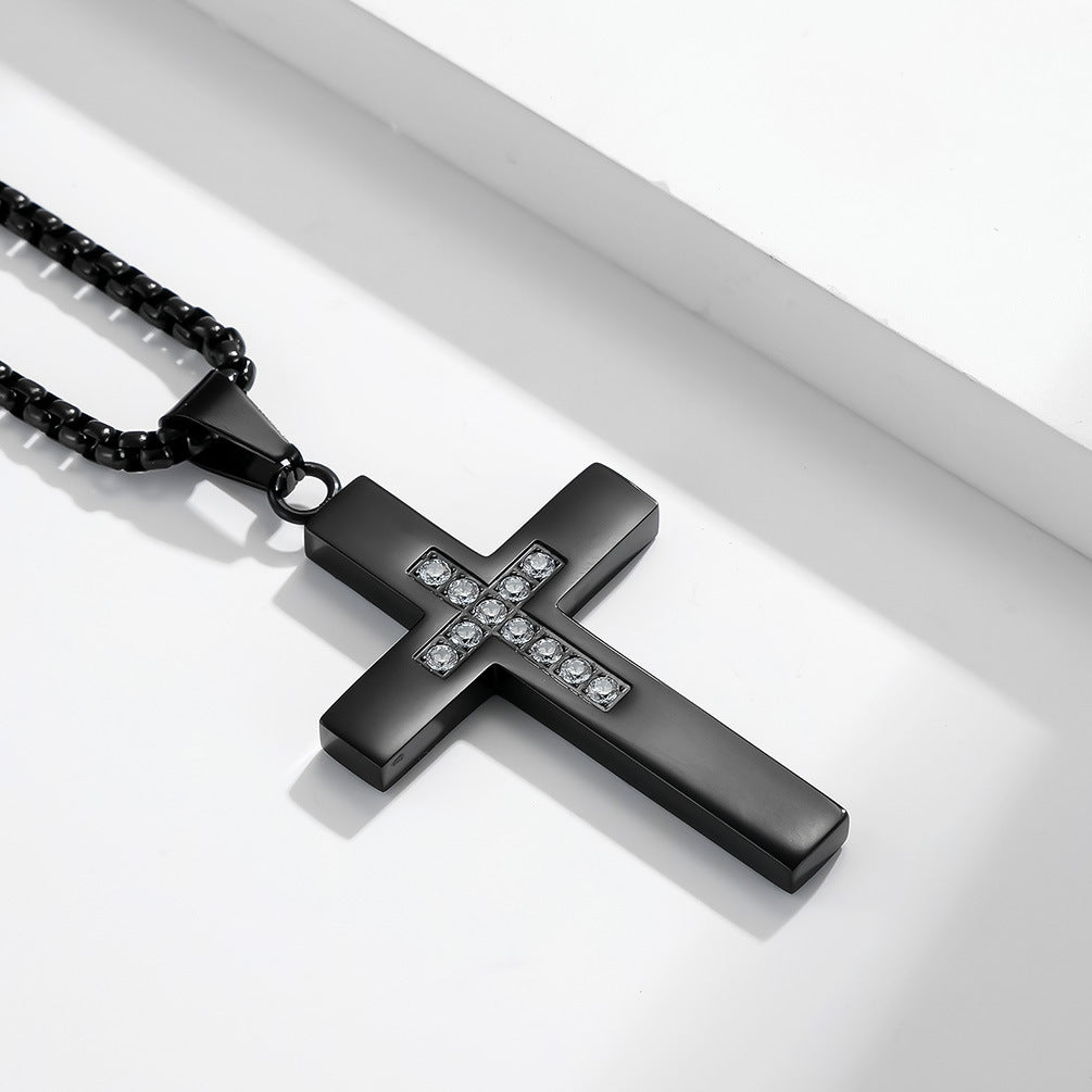 Planderful Zircon Cross Necklace For Fashion Lovers Premium Titanium Steel Pendant