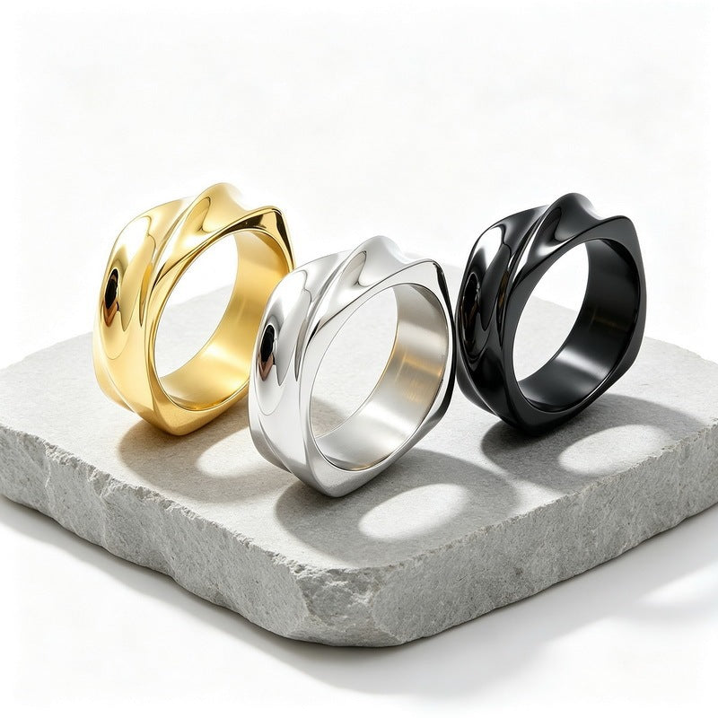 Spiral Twisted Texture Ring, And Twist Ring, Stainless Steel Men's Ring