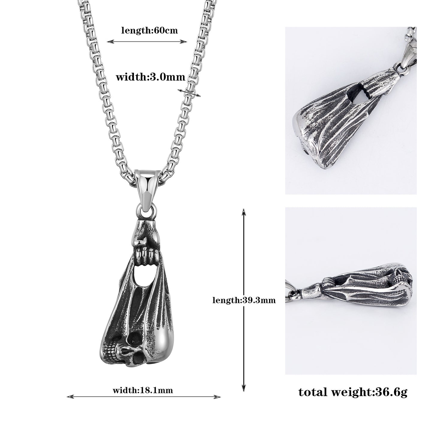Steel Necklace - Statement Skull Pendant