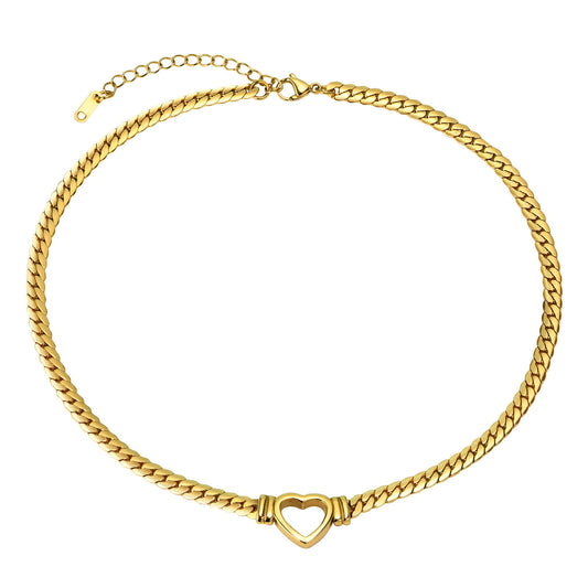 European And American Accessories Wholesale Stainless Steel Hollow Heart Necklace Gold