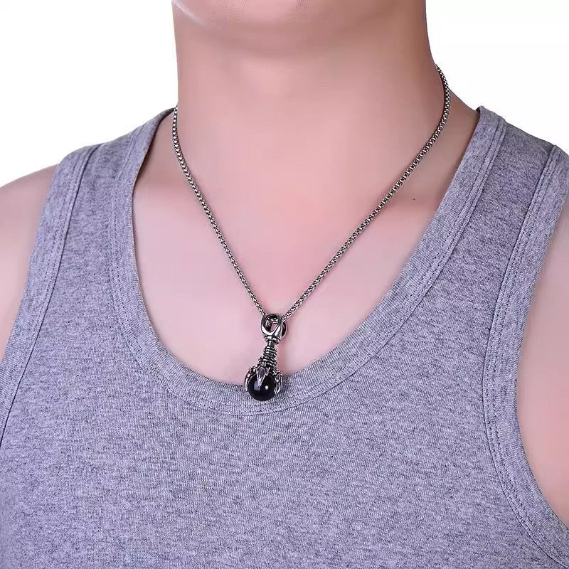 Planderful Jewelry Dragon Ball Necklace In Steel With Dragon Claw Pendant For Men