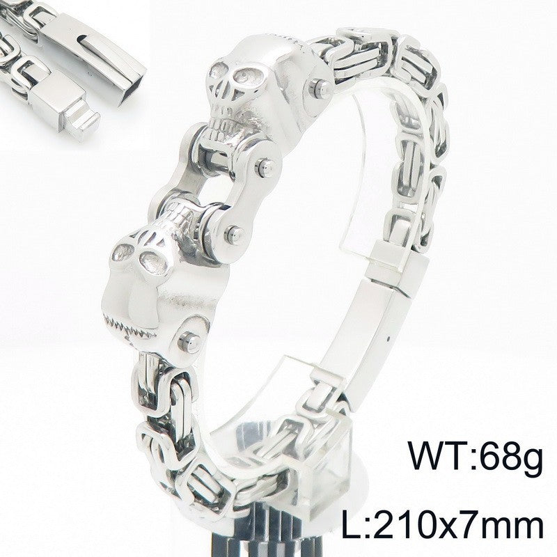 Planderful Titanium Skull Imperial Chain Mens Bracelet