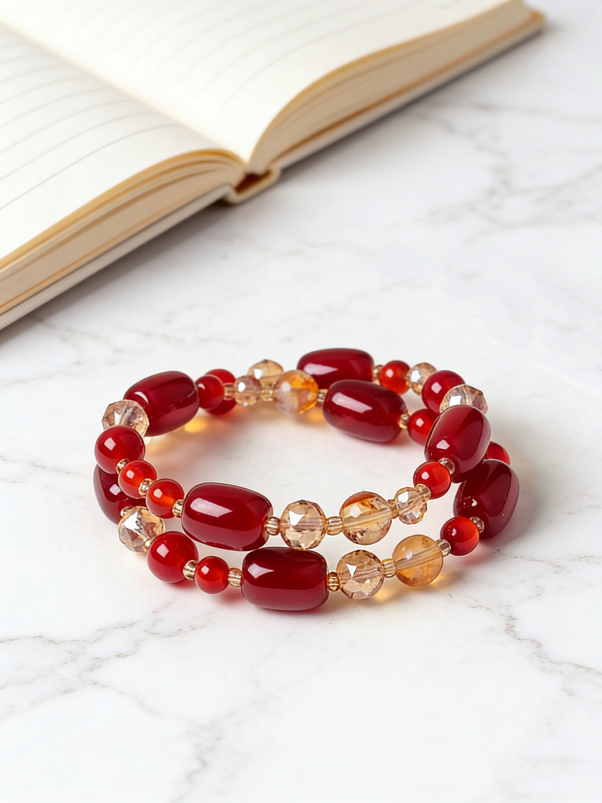 Agate Crystal Barrel Bead Bracelet