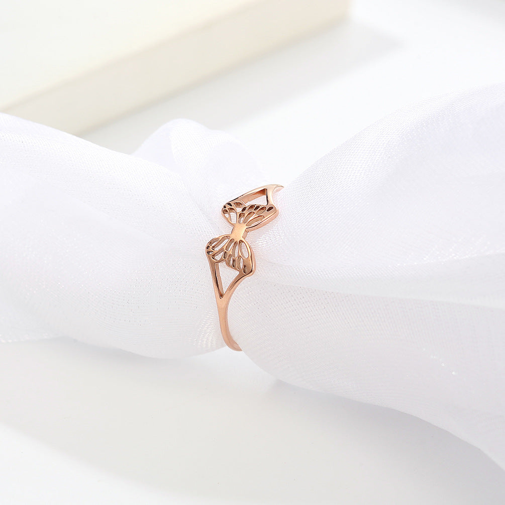 Mori Korean Titanium Steel Hollow Butterfly Ring Wholesale