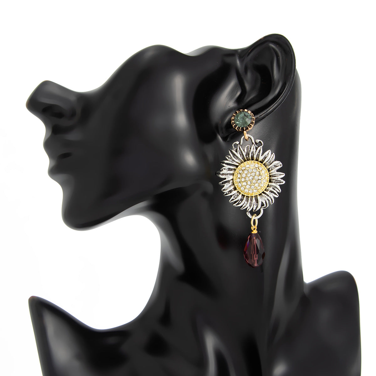 Planderful Medieval Style Earrings Handmade Turquoise Gem Pendant Flower Ethnic Studs For Women Statement Jewelry