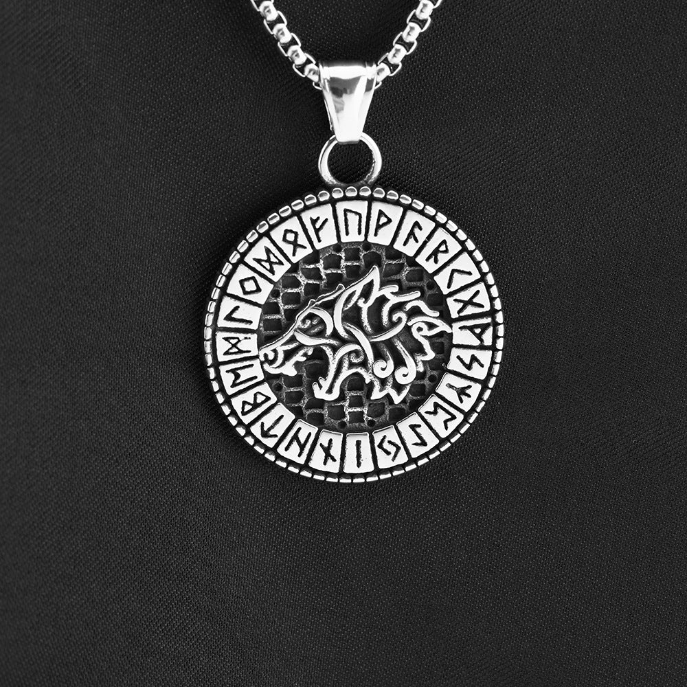 Planderful Authentic Norse Legacy Titanium Steel Viking Pendant Necklace For Men And Women With Celtic Wolf Head Design