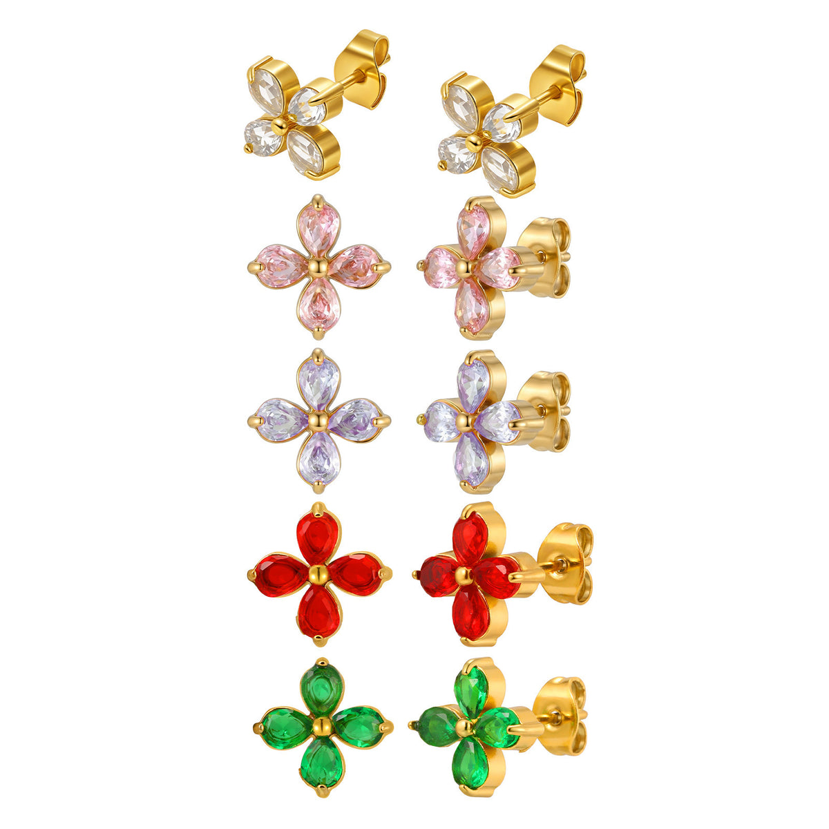 Stainless Steel Zircon Floral Earrings