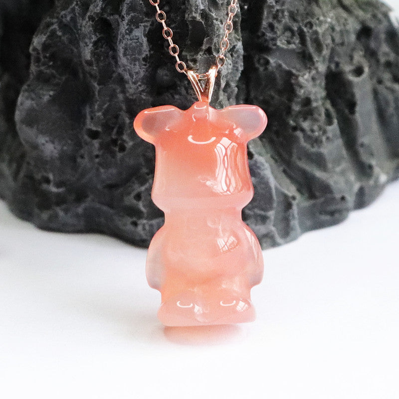 Yanyuan Agate Bear 925 Silver Pendant — No Chain