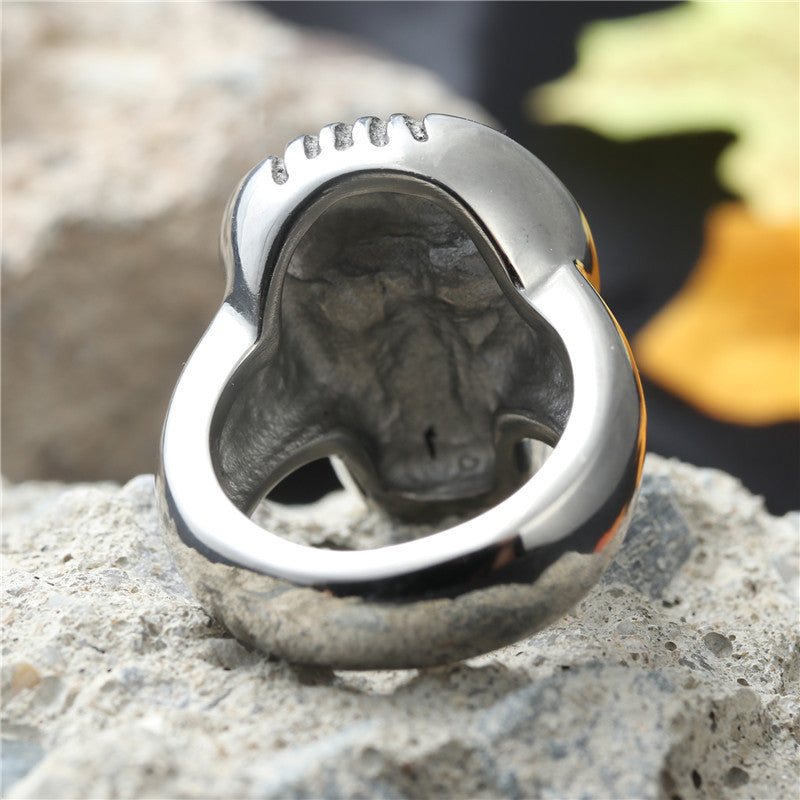 Titanium Steel Flame Skull Ring for Men - Retro Hipster Punk Design in European and American Style