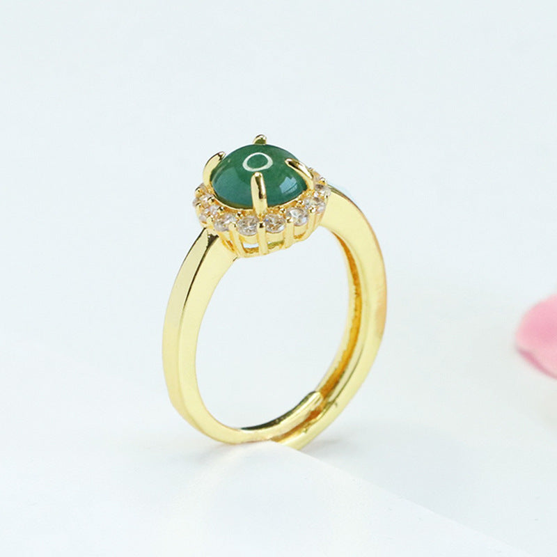 Blue-Water Jadeite Zircon Halo Ring