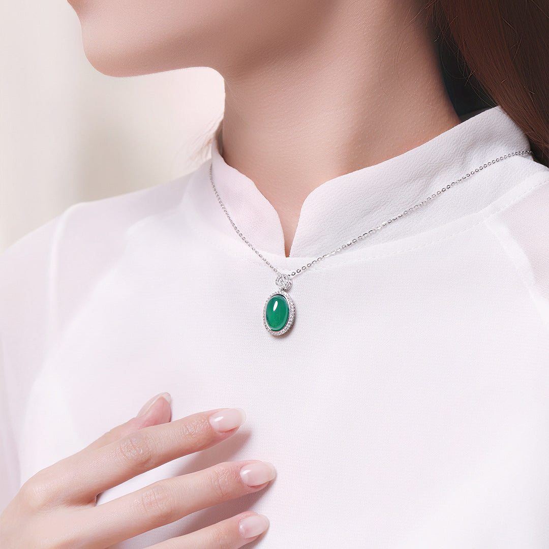 S925 Sterling Silver Natural Chalcedony Necklace