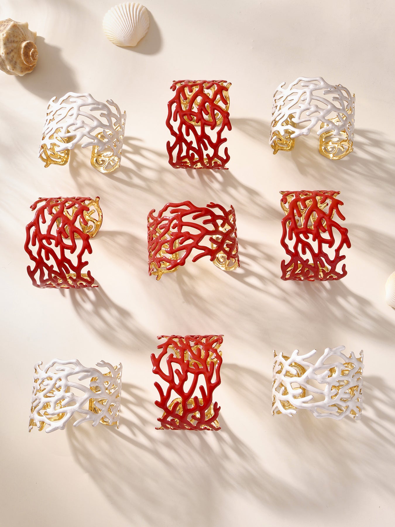 Planderful Bold Gold Plated Open Bracelet Coral Red Women