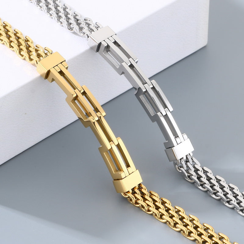 Double-Layer Geometric Ladder Layered Cuban Chain Bracelet Version Back Pattern With