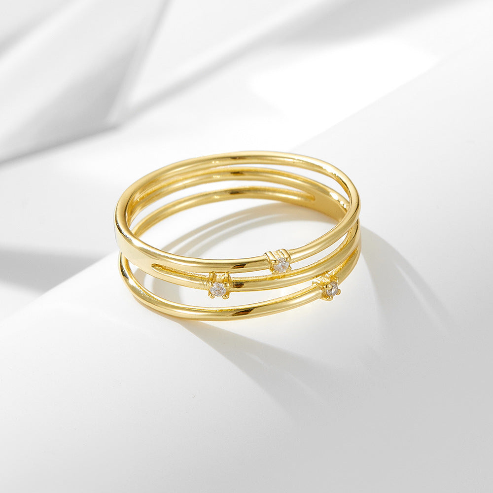 S925 Pure Silver Multi-Layer Hollow Zircon Ring Cool Wind Zircon Index Finger Ring