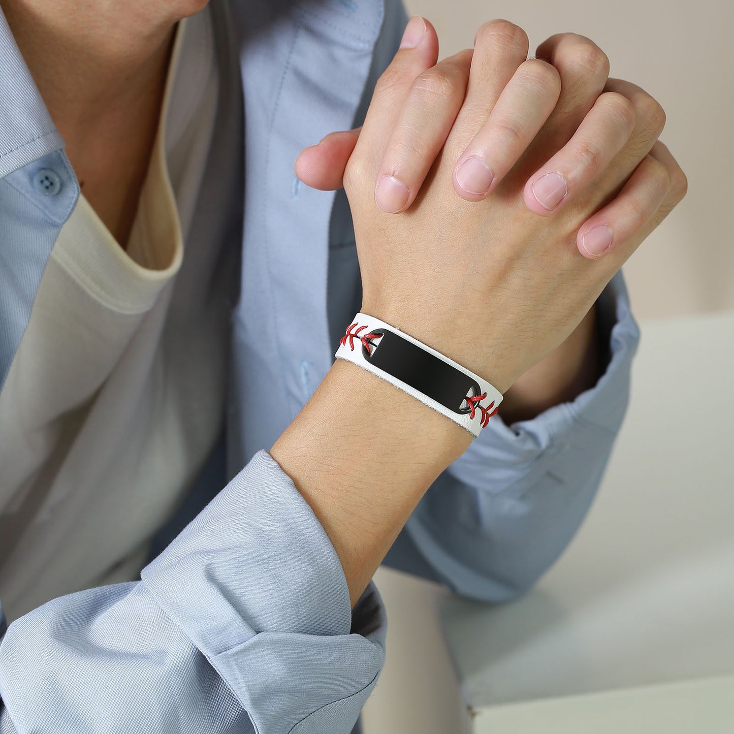 Stainless Steel Men's Fashion Trend Curved Stitched ZP Bracelet Black