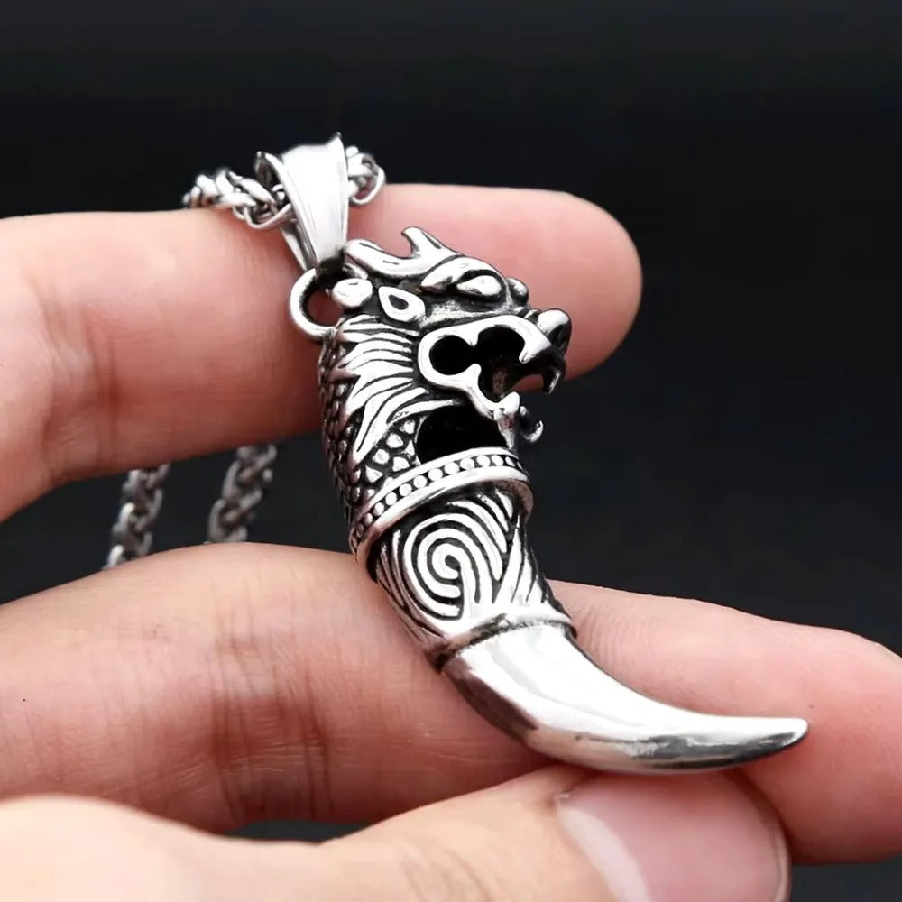 Vintage Viking Wolf Stainless Steel Men's Pendant Necklace