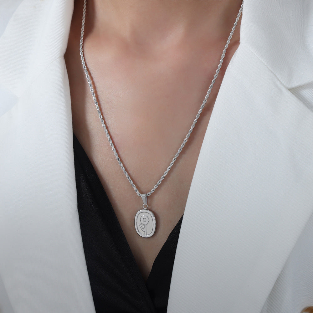 Elegant Titanium Steel Floral Pendant Necklace for Women