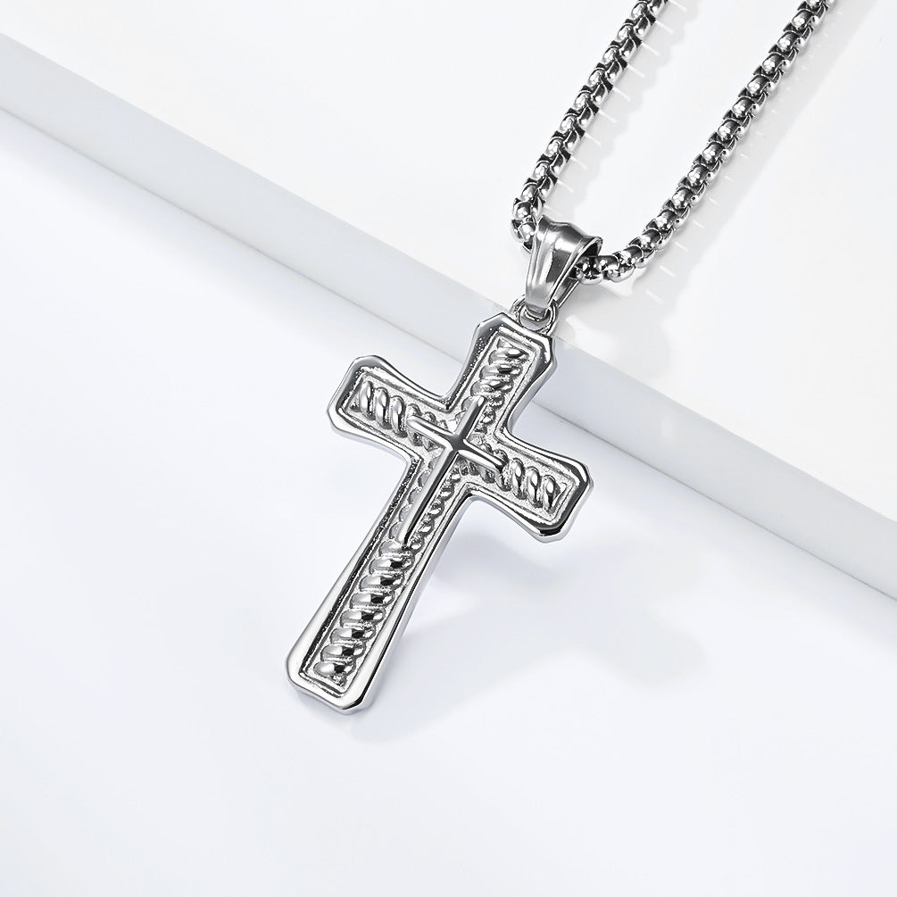 Planderful Cross Necklace For Men Unisex Stainless Steel Pendant Retro Punk Style Durable Statement