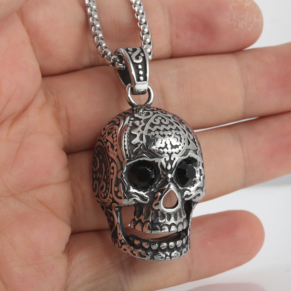 Titanium Steel Multi-Color Eye Skull Pendant Necklace for Men - Retro Punk Style