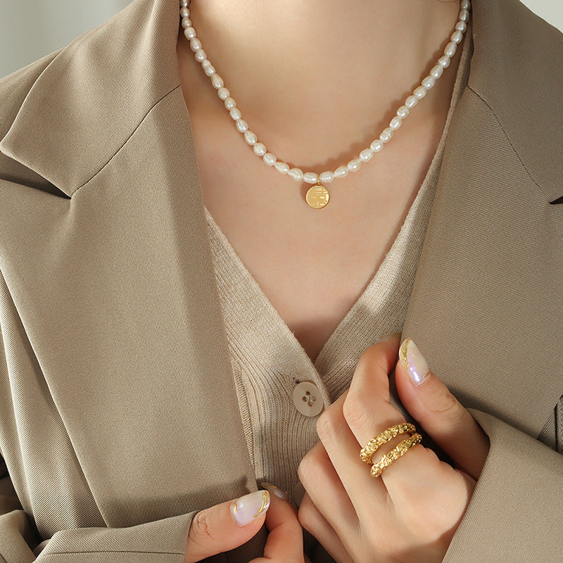 Luxe Golden Double Happiness Pearl Necklace