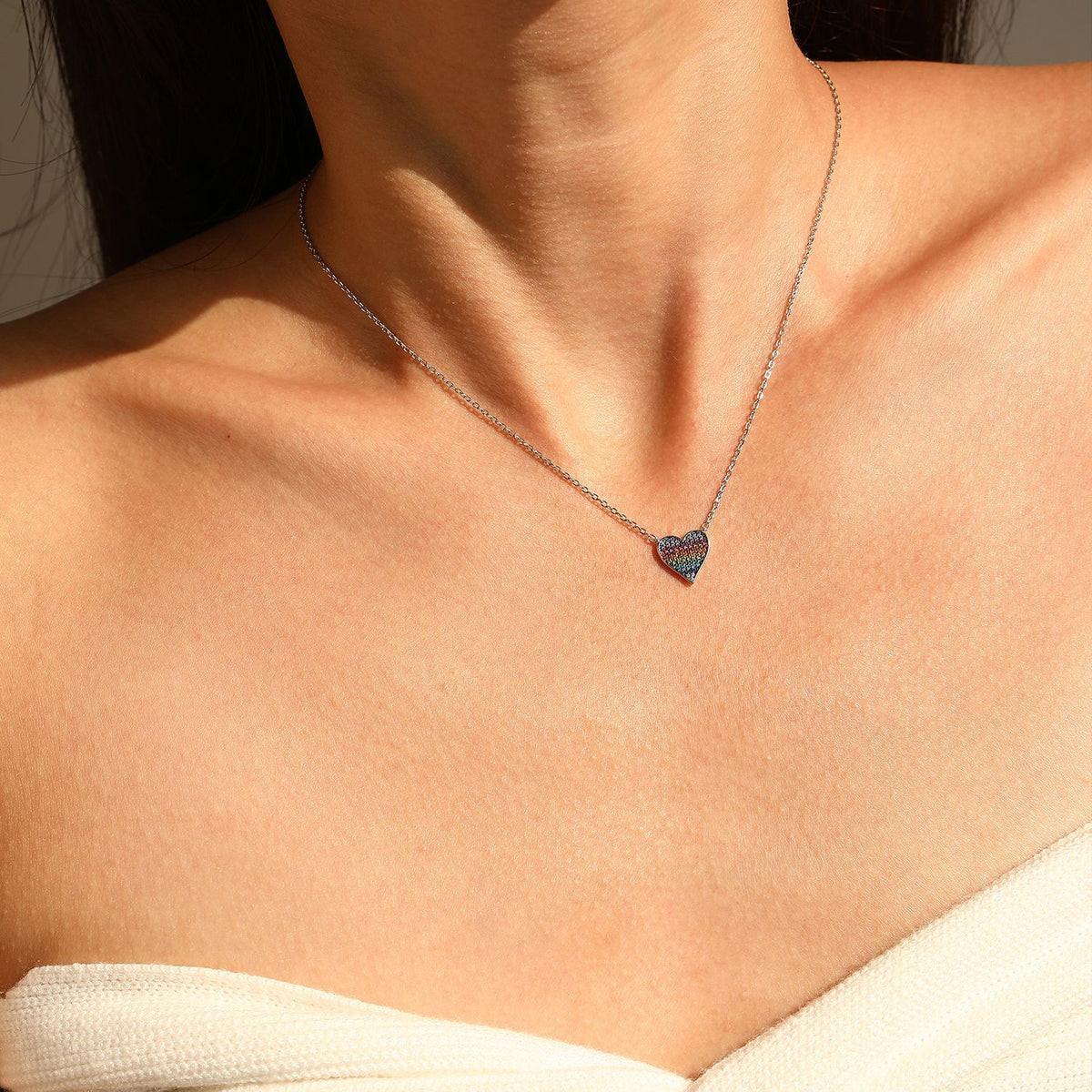 925 Sterling Silver Heart Pixel Necklace
