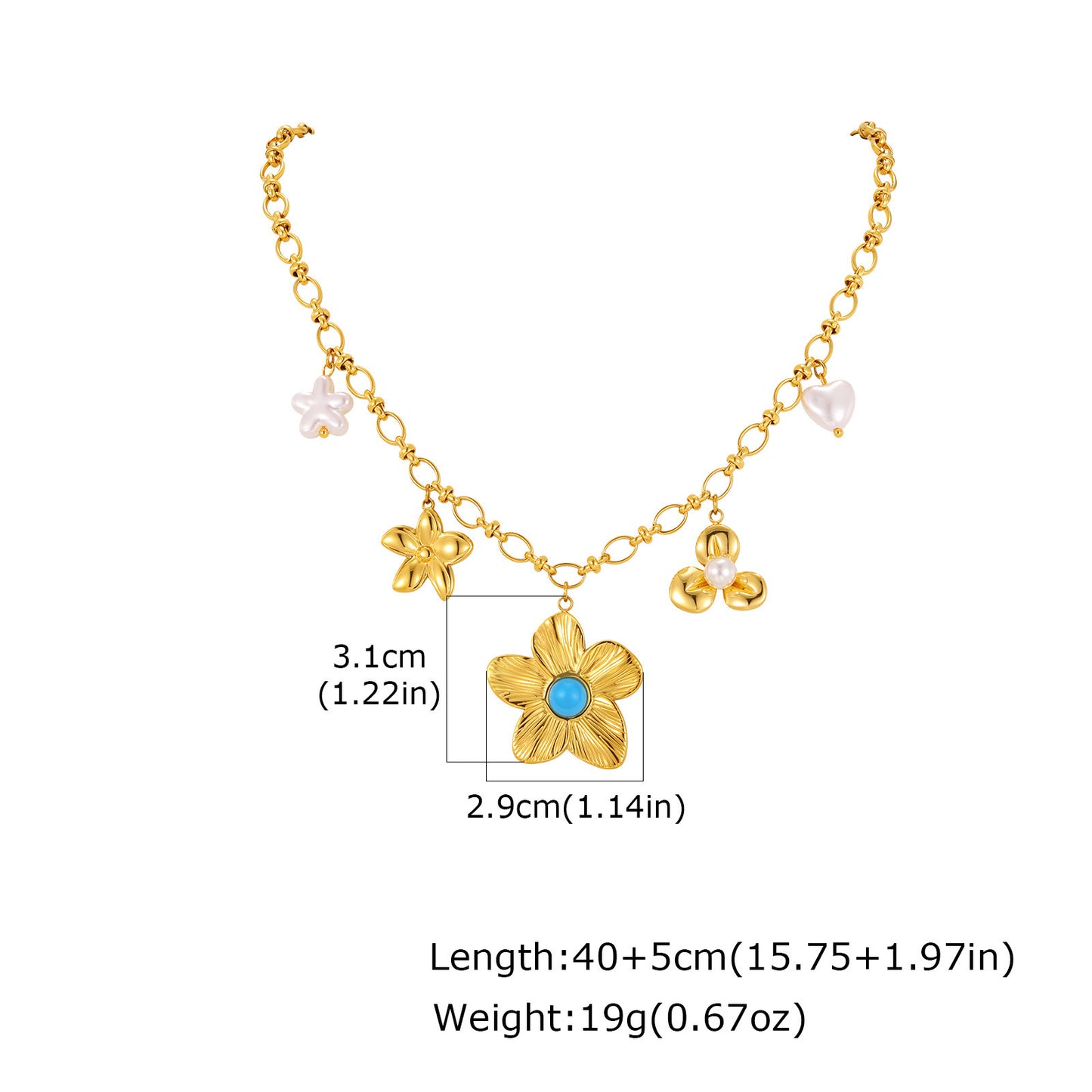 Stainless Steel Necklace Diy Ocean Wind Flower Imitation Pearl Necklace Gold