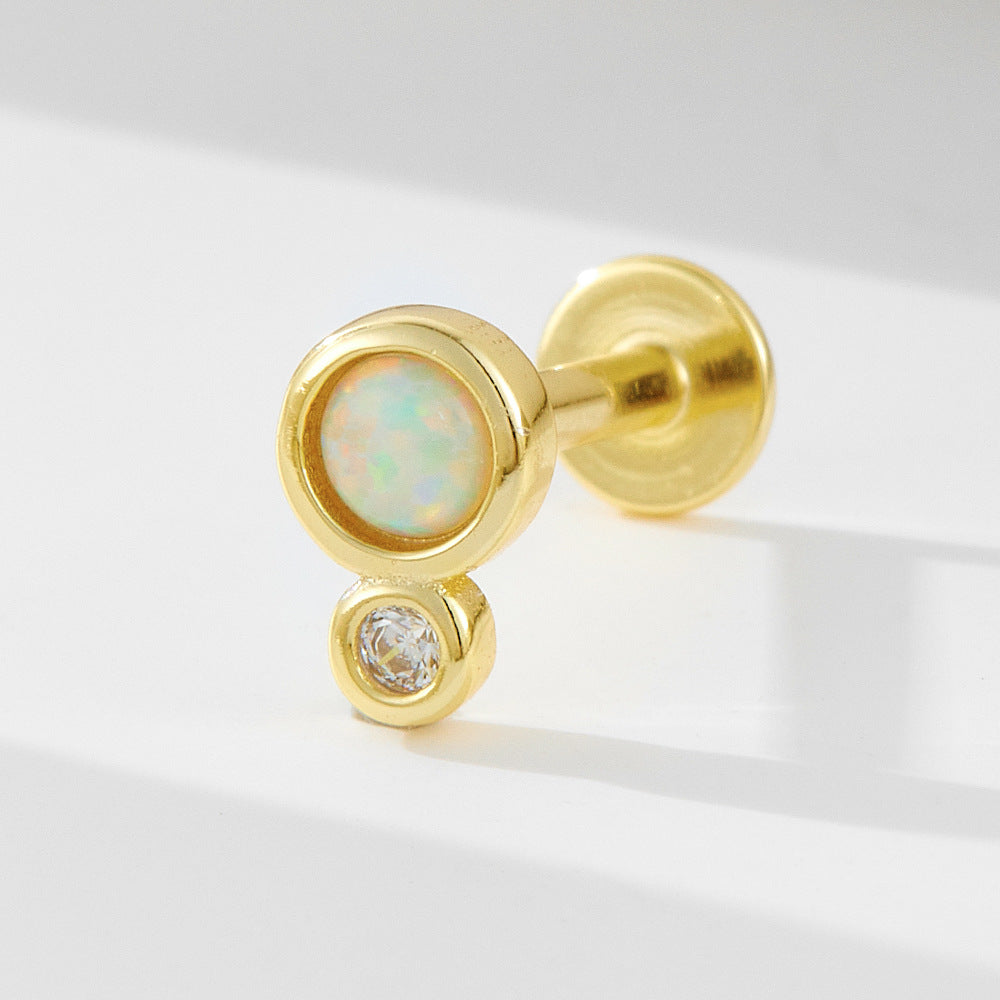 Planderful Opal Stud Earrings Premium Sterling Silver S925 Flat Head Threaded Ear Bone Jewelry For Sensitive Ears