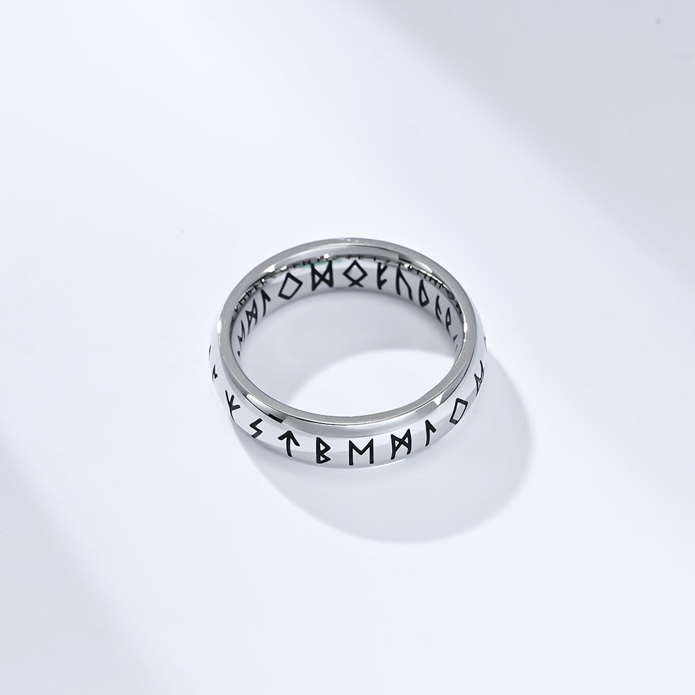 Nordic Viking Text Titanium Steel Ring for Men and Women