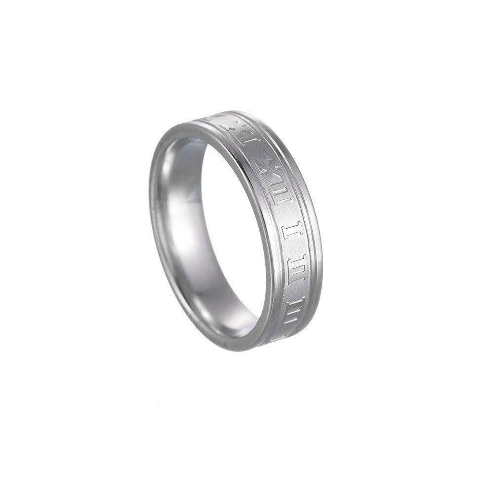 Planderful Collection: Everyday Genie Steel Ring with Roman Numerals for Stylish Couples