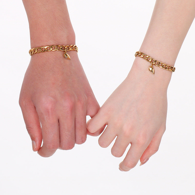 Niche Love Magnetic Bracelet Couple Style – Nk Chain Heart-Shaped Magnet Unisex Titanium