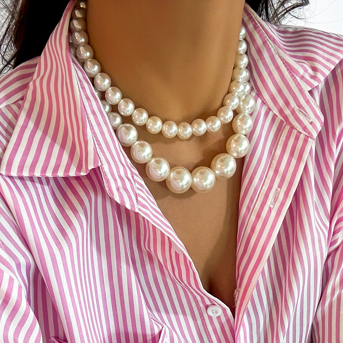 Multi-Layer Pearl and Diamond Heart Necklace with European Flair
