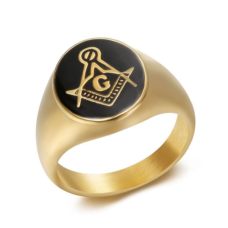 Planderful Everyday Genie Hip Hop Ring For Men Titanium Steel Gold Plated Freemason Design