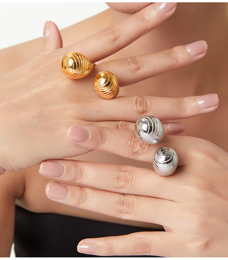 Exaggerated Double Water Drop Index Finger Ring - Titanium Steel Gold-Plated