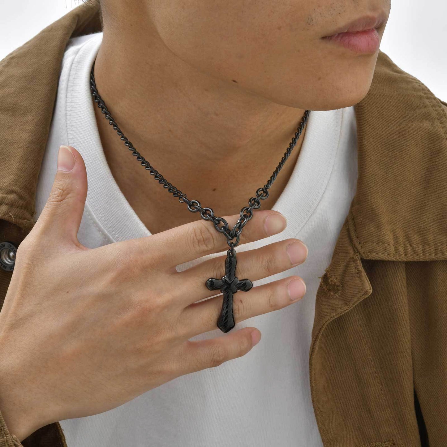Classic – Stainless Steel Double-Sided Polished Chain Cross Necklace – Men's Accessory