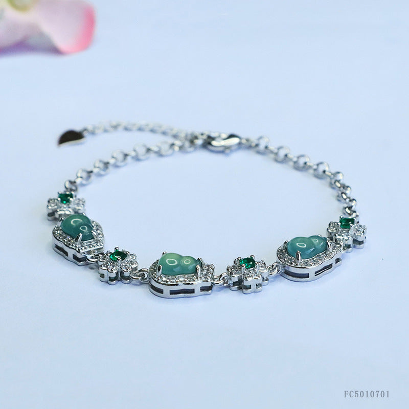 Blue Water Jadeite Gourd & Flower Bracelet