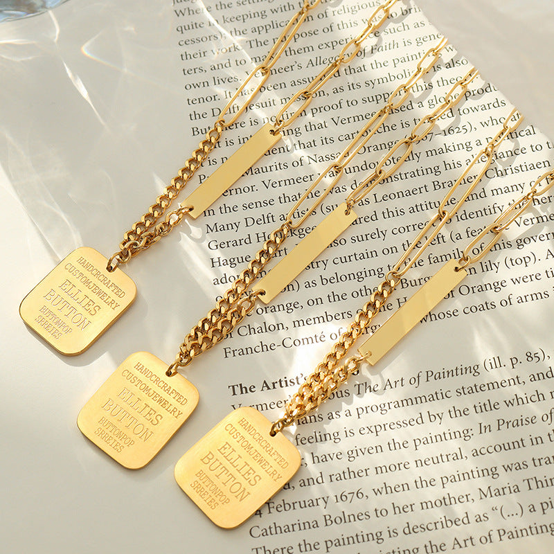 Cold Wind Geometry English Pendant Chain - Luxury Titanium Steel Necklace