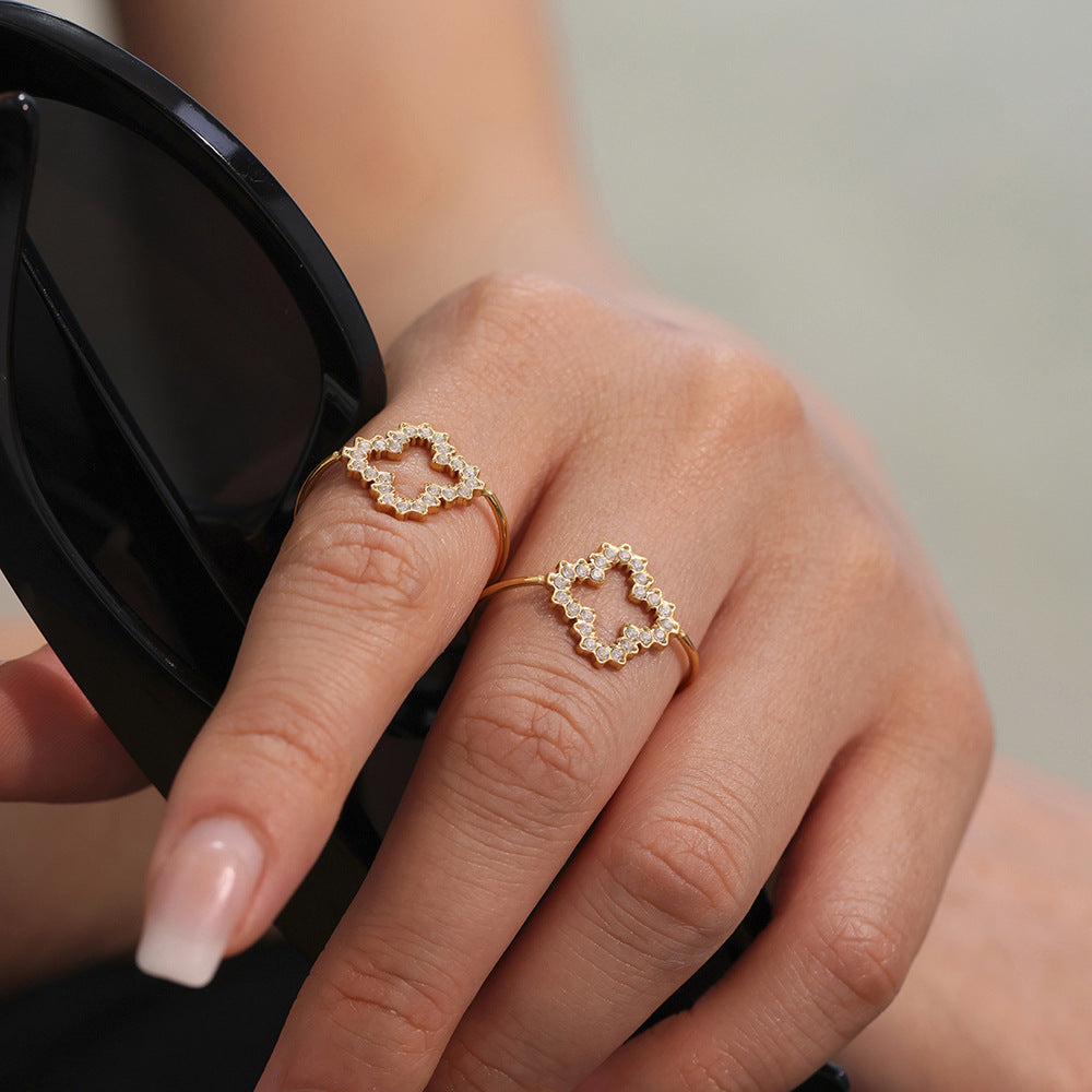 Planderful Zircon Four Leaf Flower Ring Elegant For Women