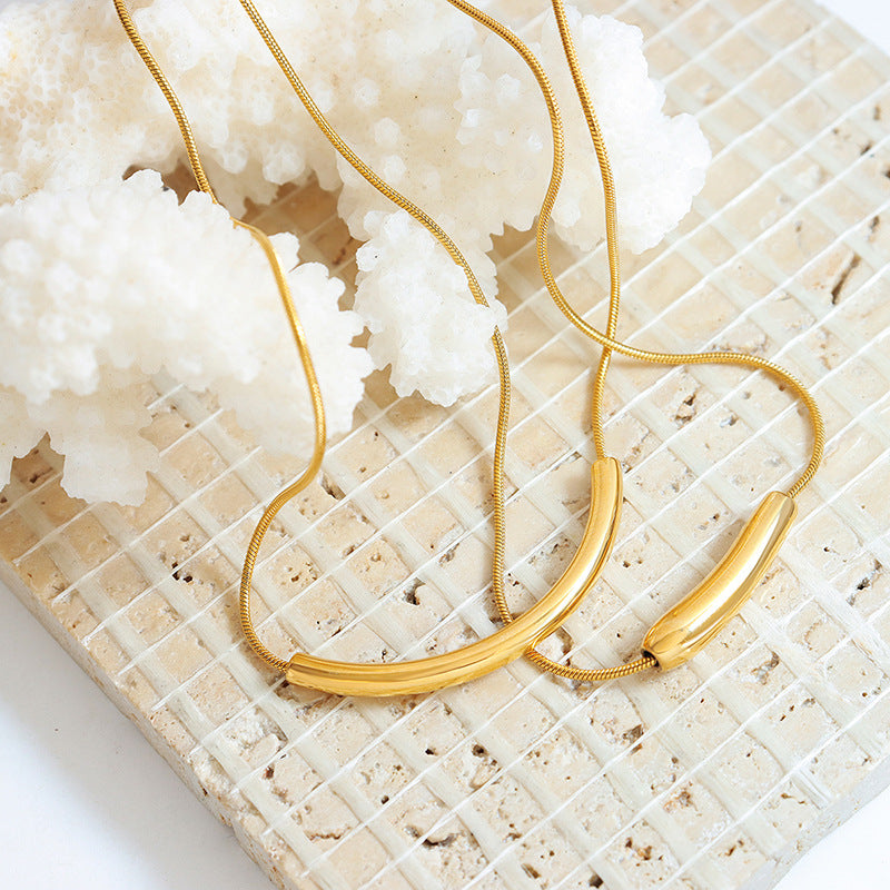 Korean-inspired Smiling Necklace with Titanium Steel Gold-Plating