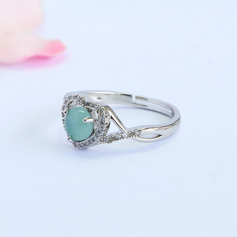 Blue Water Jadeite Heart-Inspired Ring
