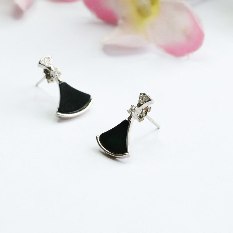 Dark Jadeite Skirt 925 Silver Stud Earrings