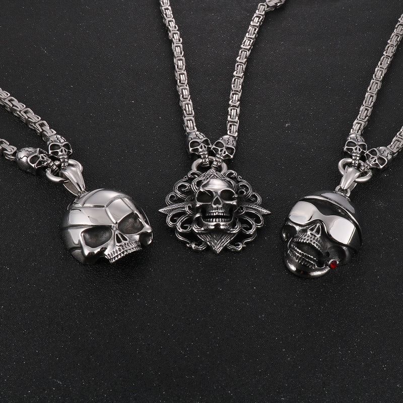 Exaggerated Titanium Steel Skull Pendant Necklace with Punk Ghost Head Design for Men