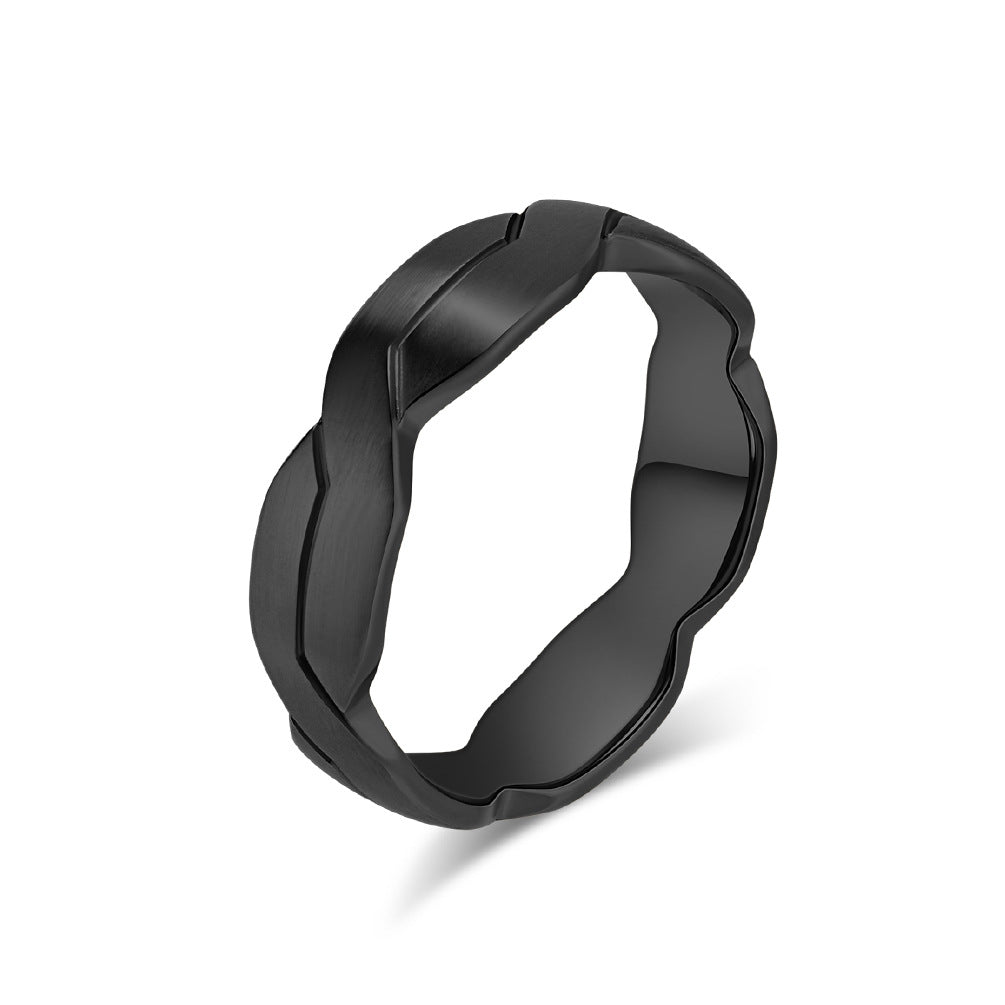 Engraved Geometric Woven Two-Color Titanium Steel Ring