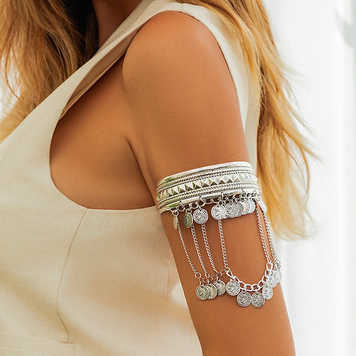 Denim Style Metal Co Fringed Arm Chain Ethnic Leaves Retro Arm Bracelet
