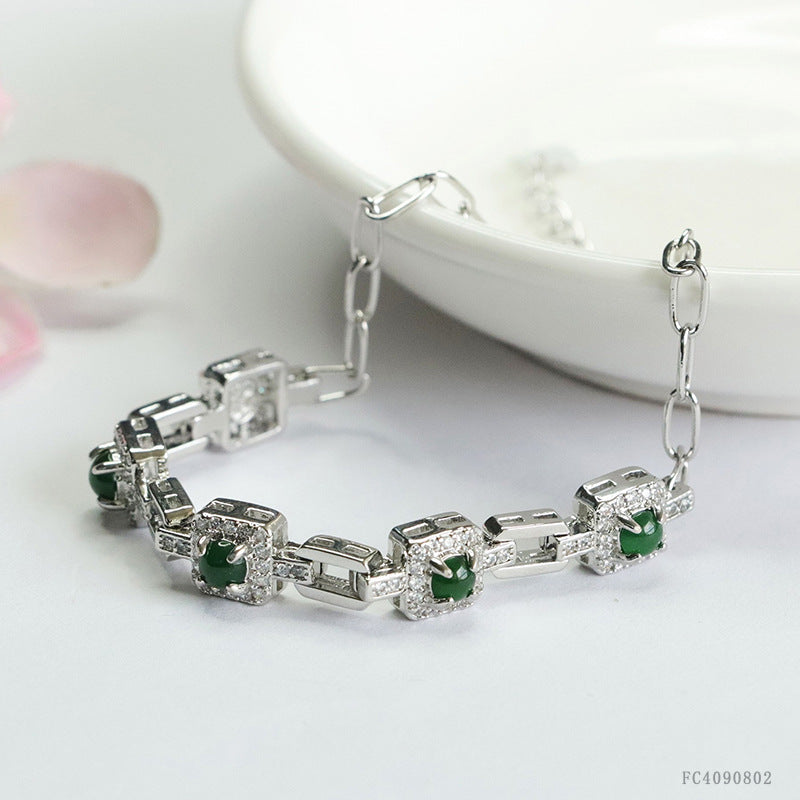 Green Jadeite Square-Frame Bracelet