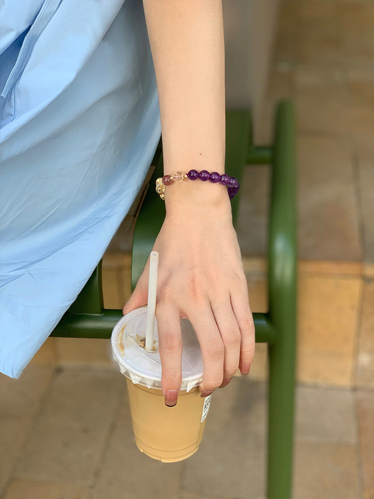 Lavender Amethyst and Strawberry Crystal Sterling Silver Bracelet for Women