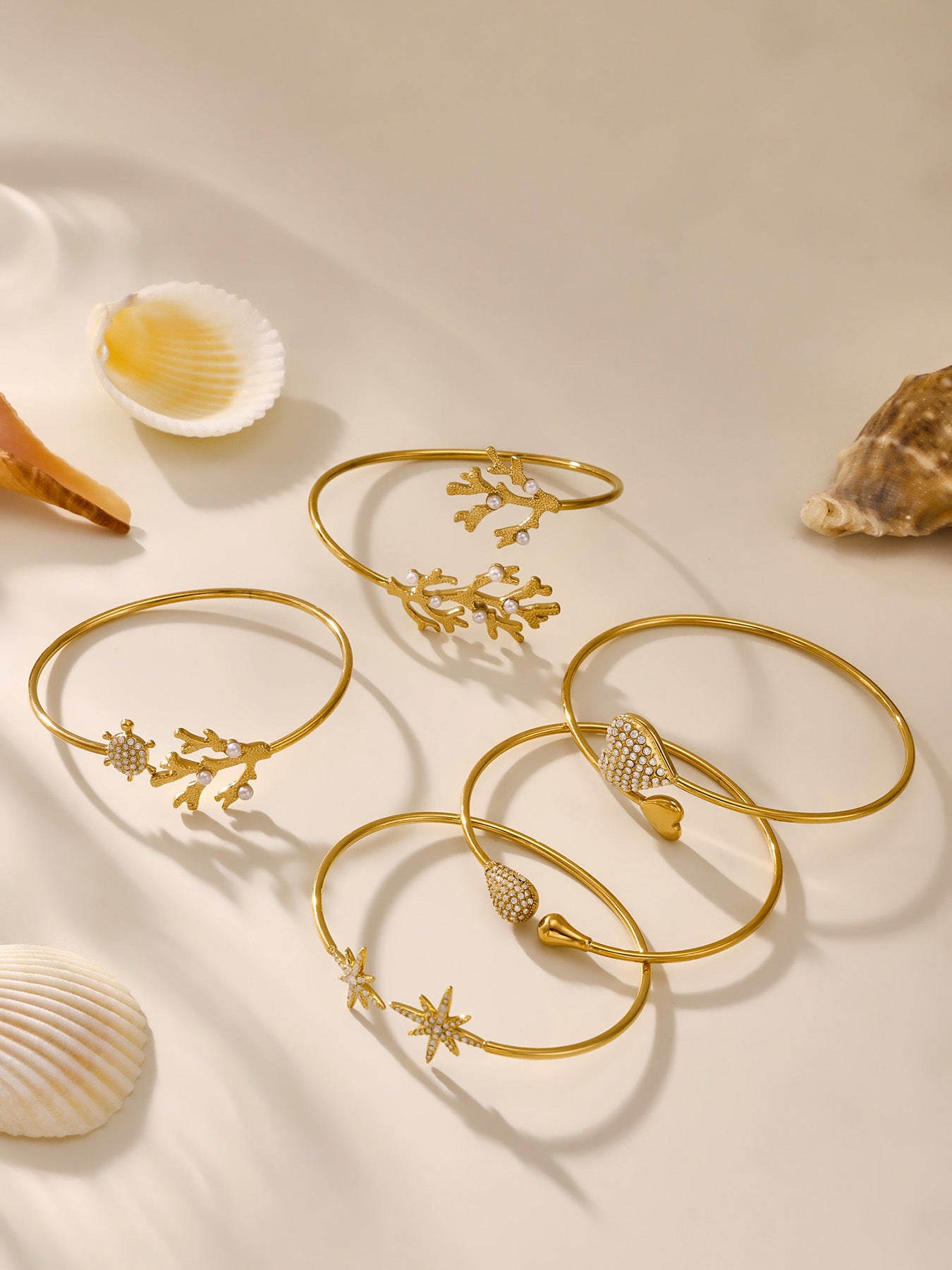 Planderful Coral Bead Opening Bracelet For Women 18K Gold