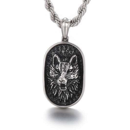 Punk-Inspired Wolf Head Pendant Necklace for Men in Retro Dark Titanium Steel