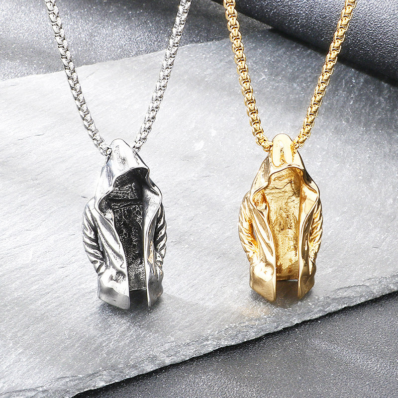 Dark Assassin Cape Pendant, Punk Mysterious Person Cape Titanium Steel Men's Pendant Necklace