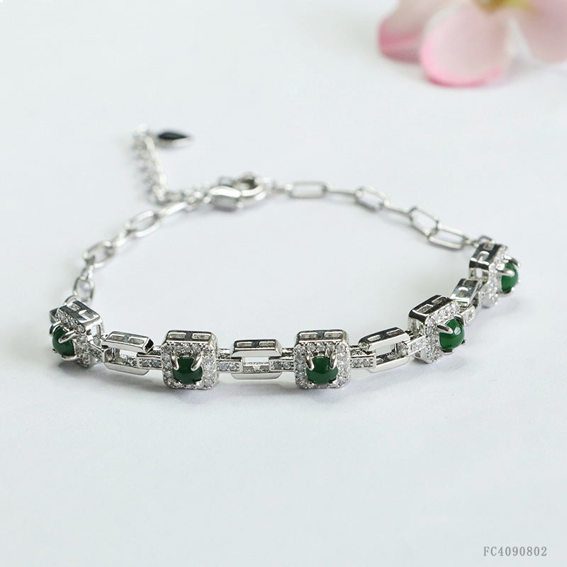 Green Jadeite Square-Frame Bracelet